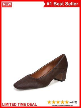 Women's Block Heel Square Toe Slip-On Pump Dress Shoes Calf Hair